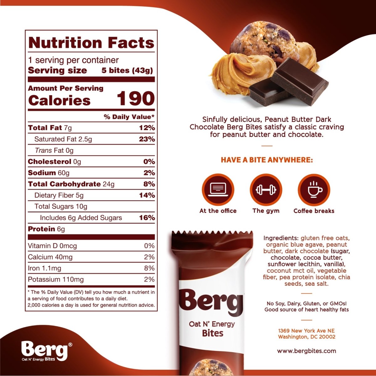 Berg Bites Peanut Butter Dark Chocolate - Box of 8 - Image 2